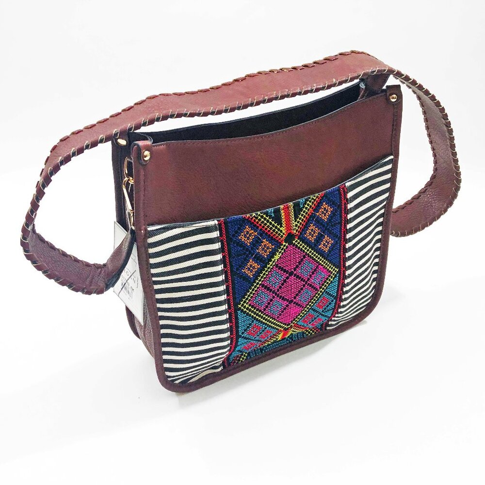 Jen & Co Chloe Tribal Pattern Crossbody Vegan Leather 12x11x3.5 inches